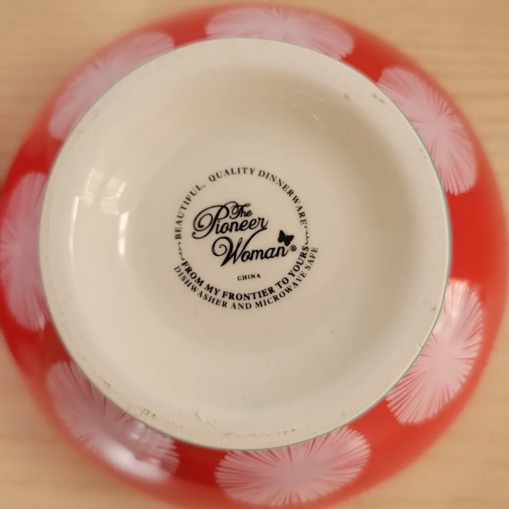 The Pioneer Woman Flea Market  Red White Turquoise Footed Bowl  6